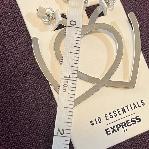 Express Silver Heart Hoop Earrings - New With Tags - Picture 7 of 7